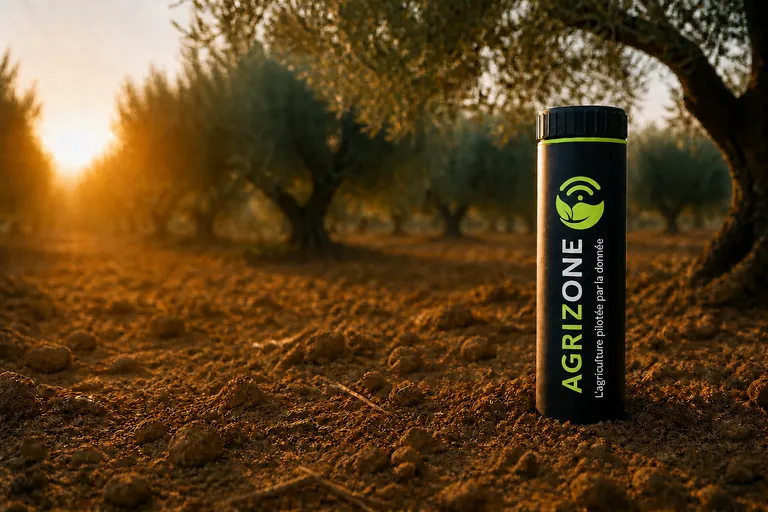 حساس أغريزون مركب في غابة زيتون تونسية ويظهر منه الجزء العلوي بطول أربعين سنتيمترا